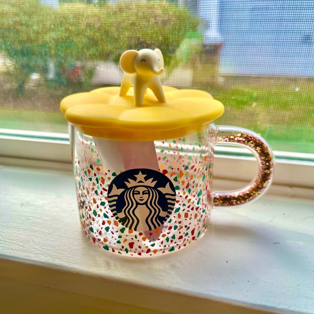 NWT Starbucks Thailand 2023 Glitter Handle with Elephant Lid Glass